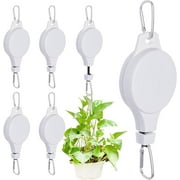 6 Pack Plant Pulley Retractable Hanger, Easy Reach Plant Pulley Adjustable Height Wheel for Hanging Plants Heavy Duty Indoor Outdoor Plant Hanger for Garden Baskets Pots \u0026 Birds Feeder - White